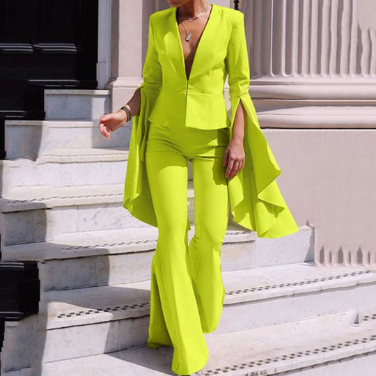 2PCS Elegant Sets 2023 Fashion Casual Solid Color Party Pants Suits