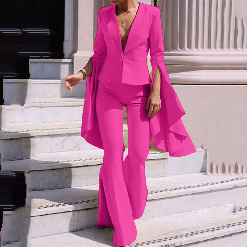 2PCS Elegant Sets 2023 Fashion Casual Solid Color Party Pants Suits