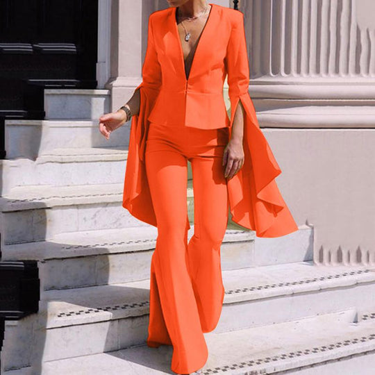 2PCS Elegant Sets 2023 Fashion Casual Solid Color Party Pants Suits
