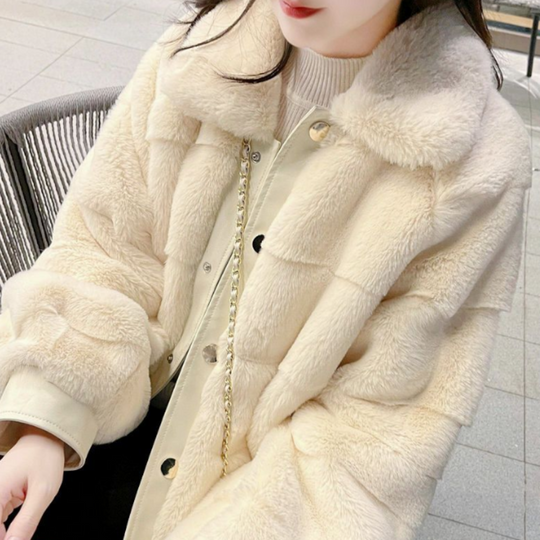Womens Faux Fur Jacket With Vegan Leather