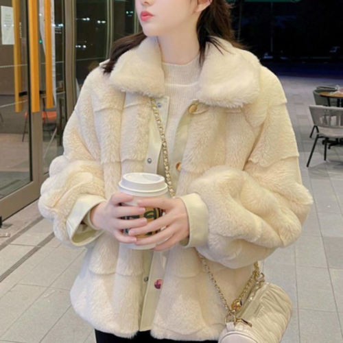 Womens Faux Fur Jacket With Vegan Leather
