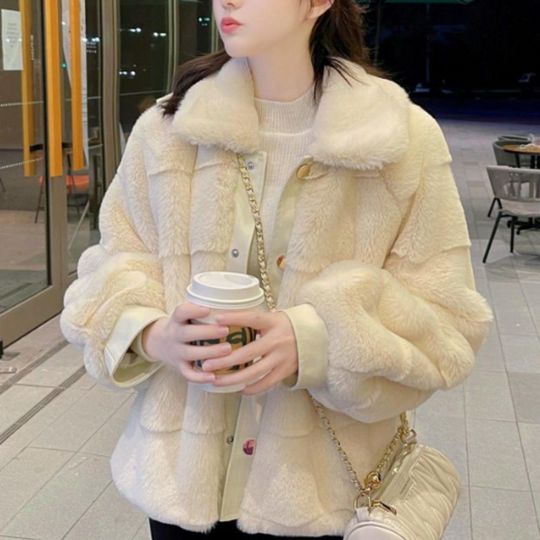 Womens Faux Fur Jacket With Vegan Leather