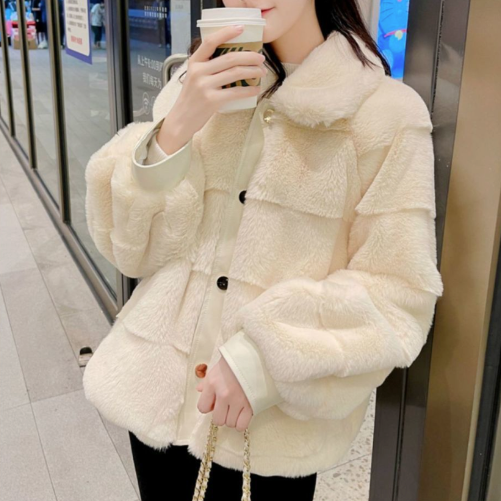 Womens Faux Fur Jacket With Vegan Leather