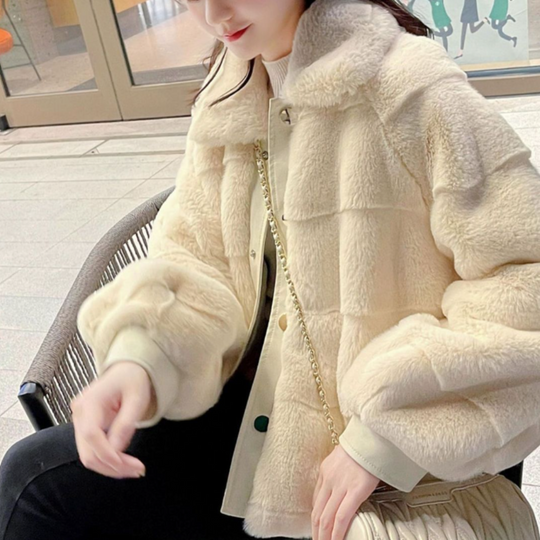 Womens Faux Fur Jacket With Vegan Leather