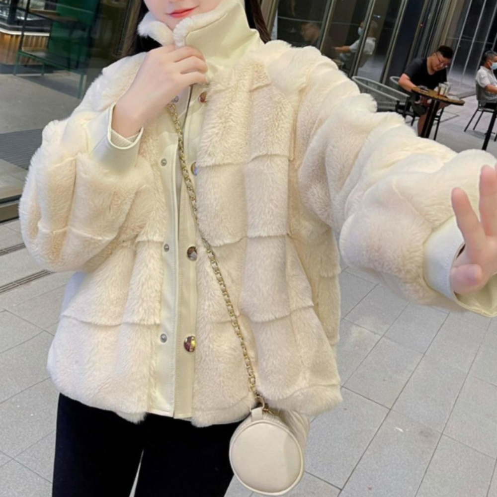 Womens Faux Fur Jacket With Vegan Leather