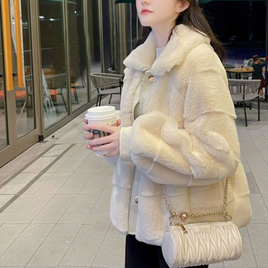 Womens Faux Fur Jacket With Vegan Leather