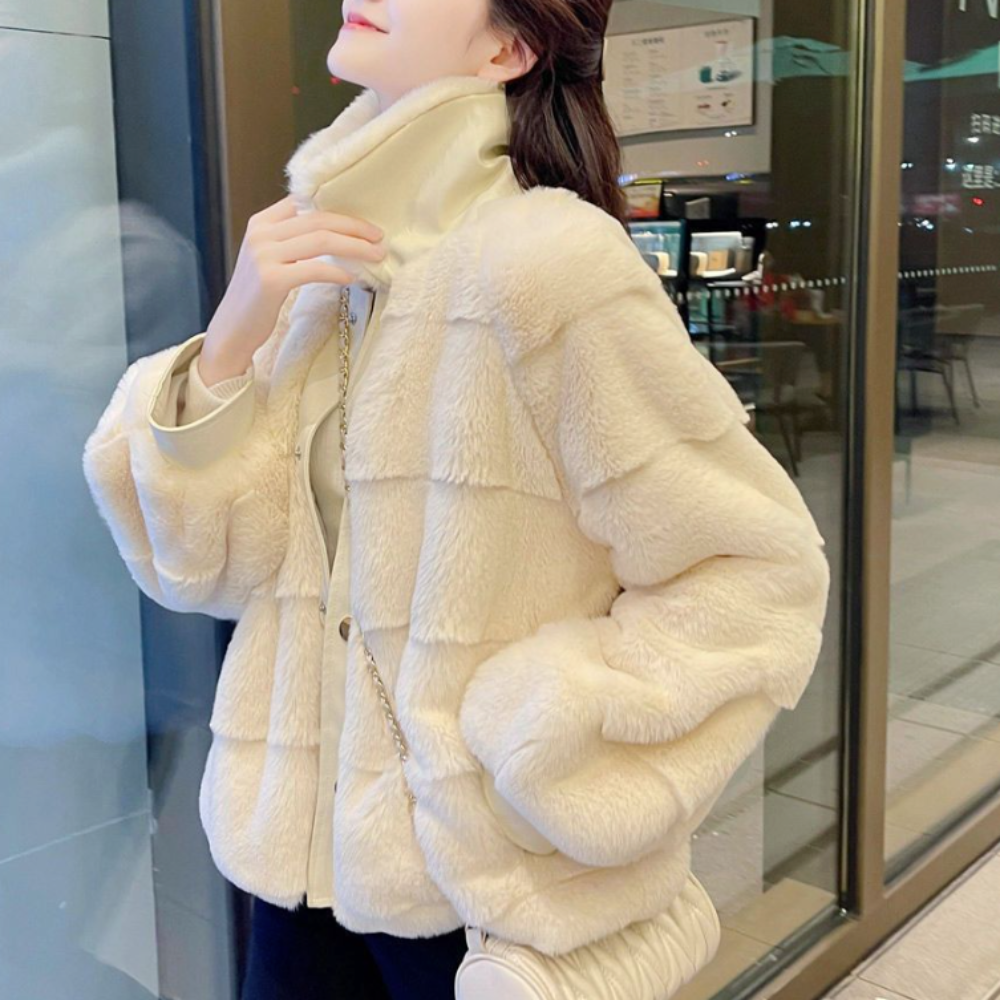 Womens Faux Fur Jacket With Vegan Leather