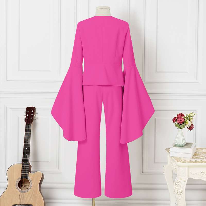 2PCS Elegant Sets 2023 Fashion Casual Solid Color Party Pants Suits