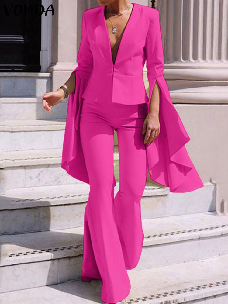 2PCS Elegant Sets 2023 Fashion Casual Solid Color Party Pants Suits