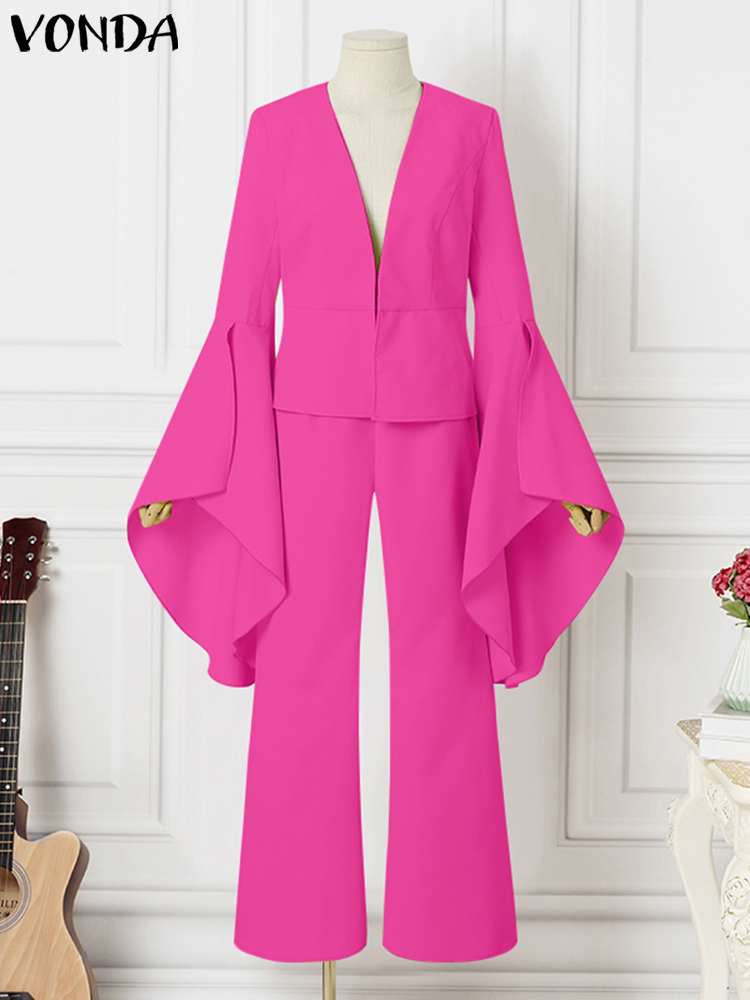 2PCS Elegant Sets 2023 Fashion Casual Solid Color Party Pants Suits