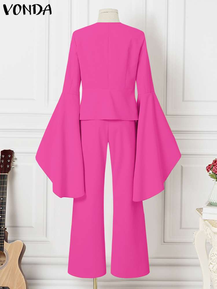 2PCS Elegant Sets 2023 Fashion Casual Solid Color Party Pants Suits