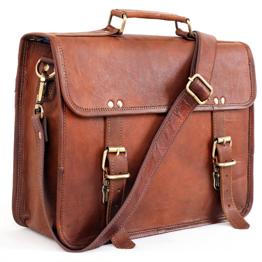 Genuine Leather Messenger Bag Vintage Brown Small Briefcase